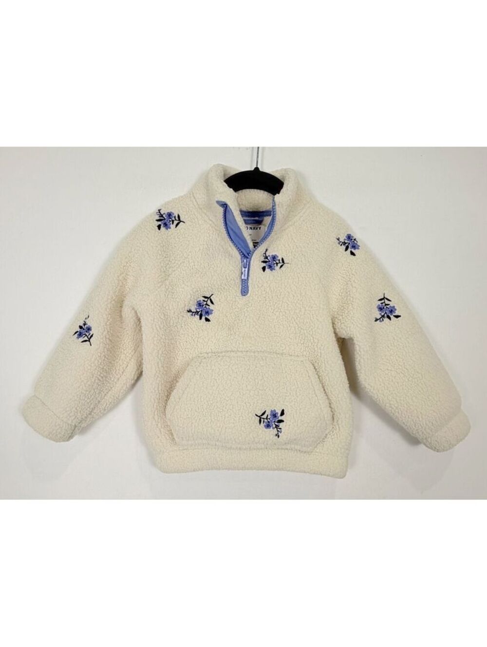 Old Navy Long-Sleeve Half-Zip Embroidered Sherpa Sweater Cream 3T